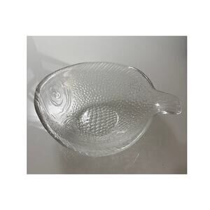 Vintage Arcoroc Poisson Fish Shaped Bowl Dish Clear Textured Embossed France